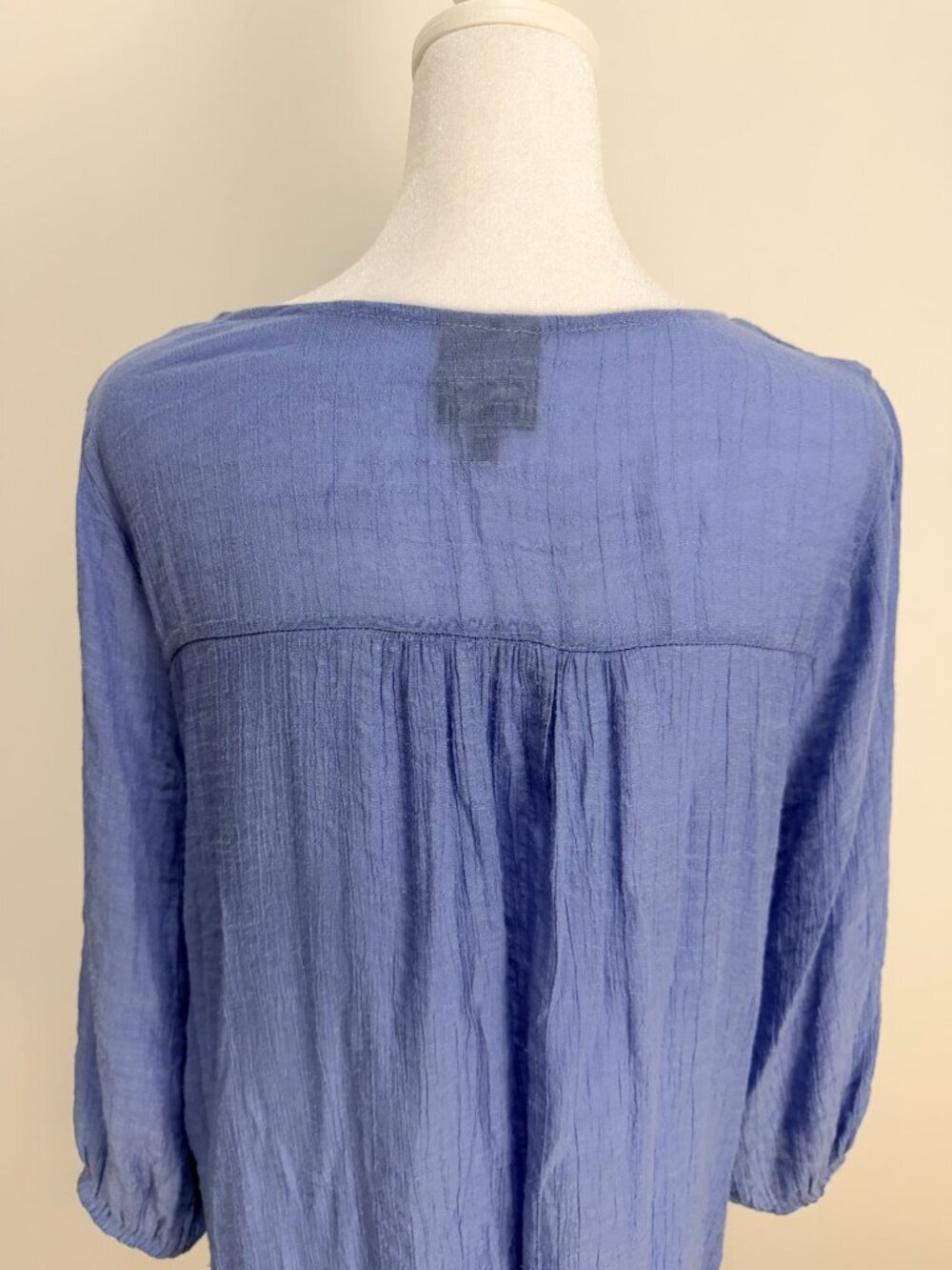 Bobeau Womens Blue Gauze Boho Tunic Top Medium Tassel Tie 3/4 Sleeve - Picture 7 of 13